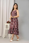 Maroon Floral Printed Sleeveless Fit and Flare Maxi Dress - SHKUP1446