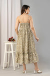 Beige Floral Printed Sleeveless Fit and Flare Maxi Dress - SHKUP1447