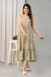 Beige Floral Printed Sleeveless Fit and Flare Maxi Dress - SHKUP1447