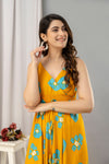 Yellow Abstract Printed Sleeveless Fit and Flare Maxi Dress - SHKUP1451