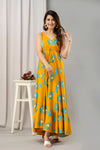 Yellow Abstract Printed Sleeveless Fit and Flare Maxi Dress - SHKUP1451