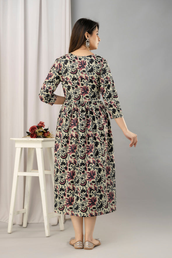 Pink Floral Print Flared Maternity Maxi Dress