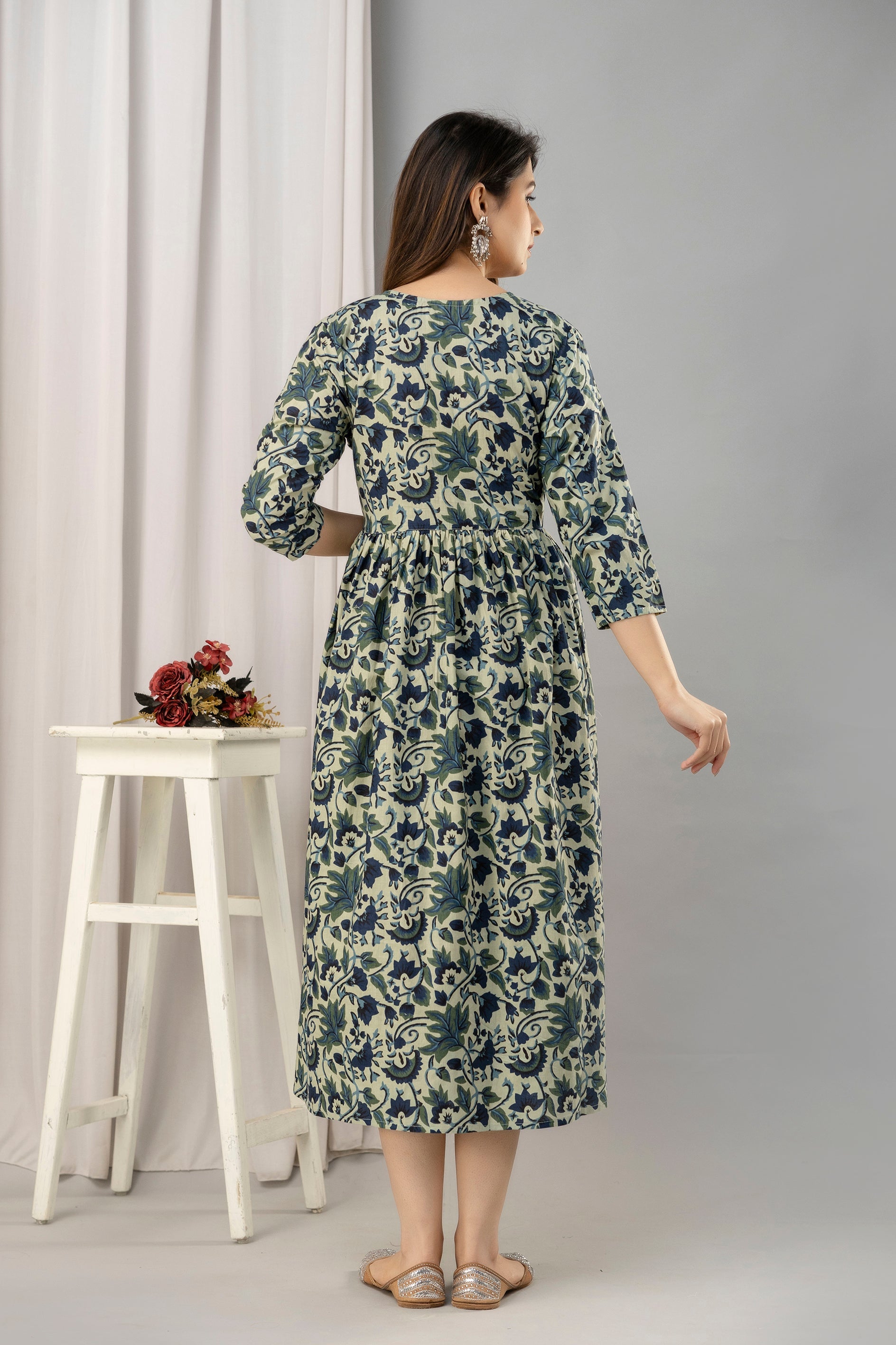 Sea Green Floral Print Flared Maternity Maxi Dress