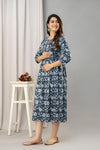 Blue Floral Print Flared Maternity Maxi Dress