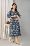 Blue Floral Print Flared Maternity Maxi Dress