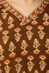 Women Brown Pure Cotton Printed Kurta with Trousers