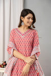 Women Pink Pure Cotton Printed Kurta with Trousers & Dupatta