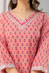 Women Pink Pure Cotton Printed Kurta with Trousers & Dupatta