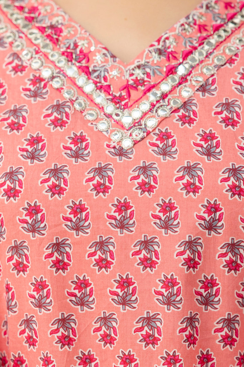 Women Pink Pure Cotton Printed Kurta with Trousers & Dupatta