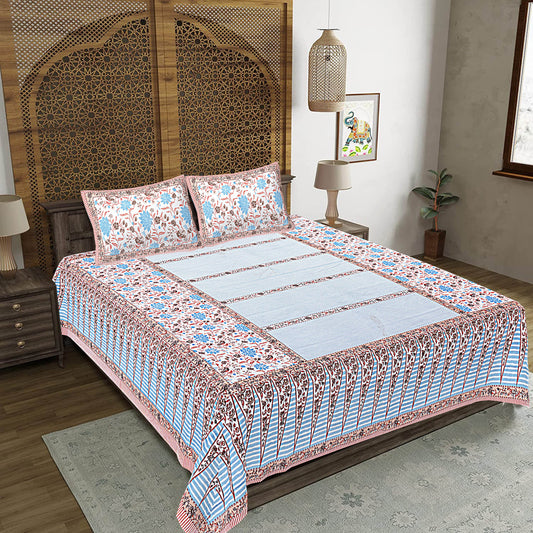 Multi Floral Print 240 TC Cotton Double Bed Sheet With 2 Pillow Covers (SHKV1032)-FrionKandy