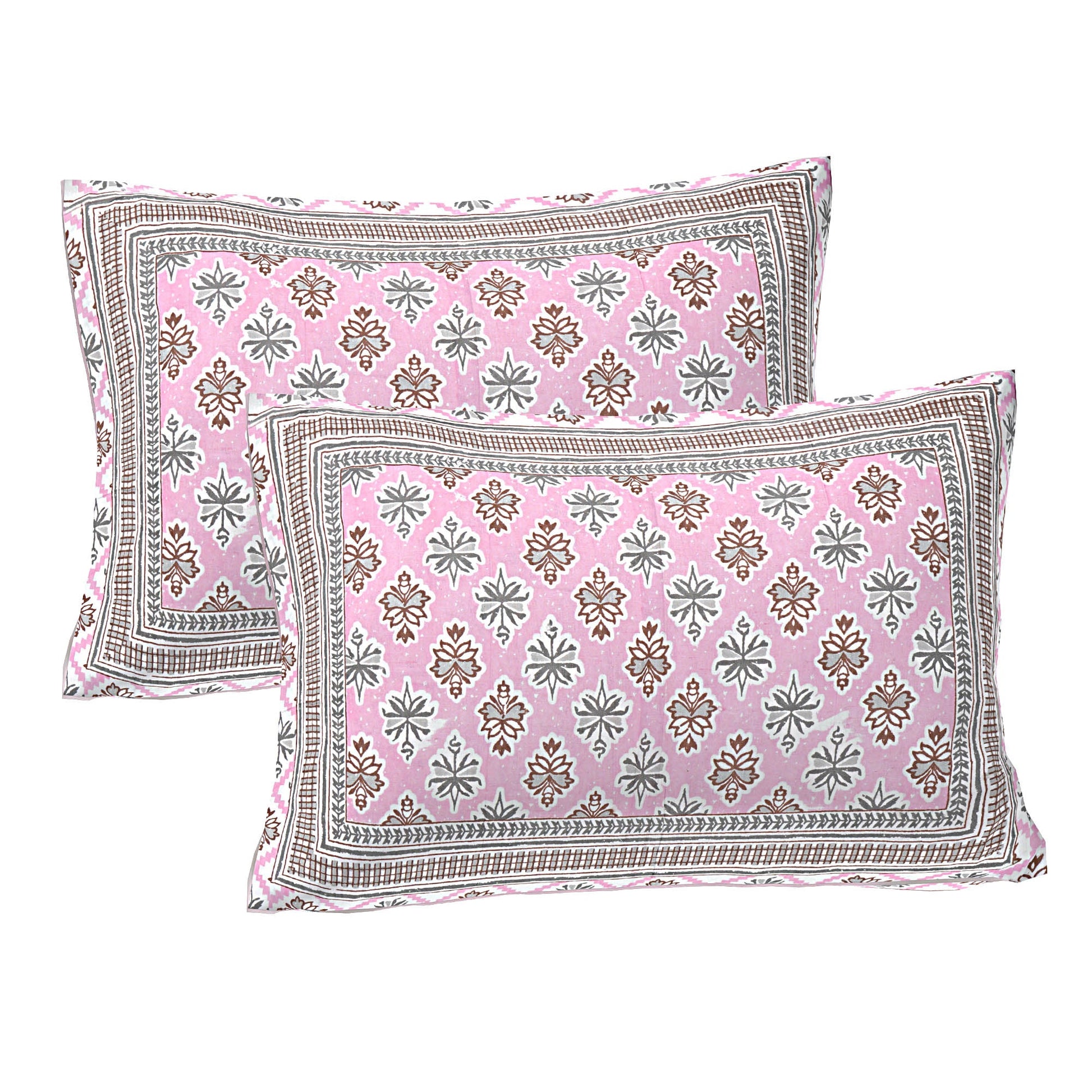 Pink Floral Print 240 TC Cotton Double Bed Sheet With 2 Pillow Covers (SHKV1035)-FrionKandy