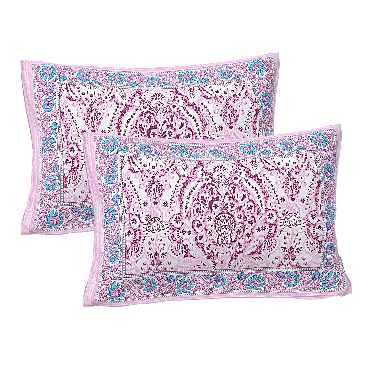 Pink Abstract Print 240 TC Cotton Double Bed Sheet With 2 Pillow Covers (SHKV1051)-FrionKandy