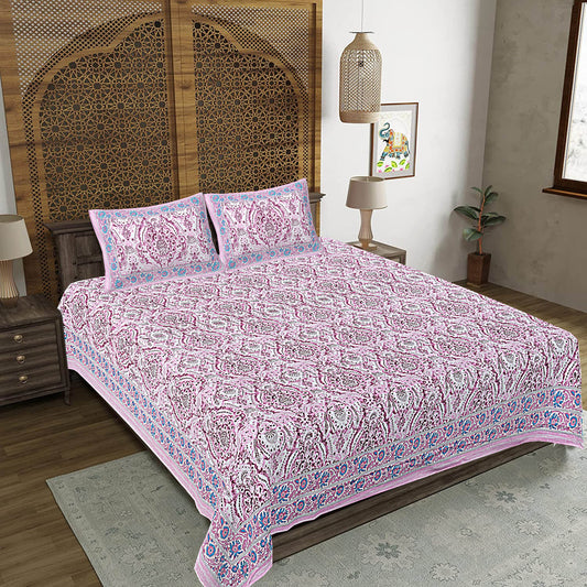 Pink Abstract Print 240 TC Cotton Double Bed Sheet With 2 Pillow Covers (SHKV1051)-FrionKandy