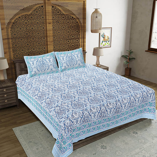 Blue Abstract Print 240 TC Cotton Double Bed Sheet With 2 Pillow Covers (SHKV1054)-FrionKandy