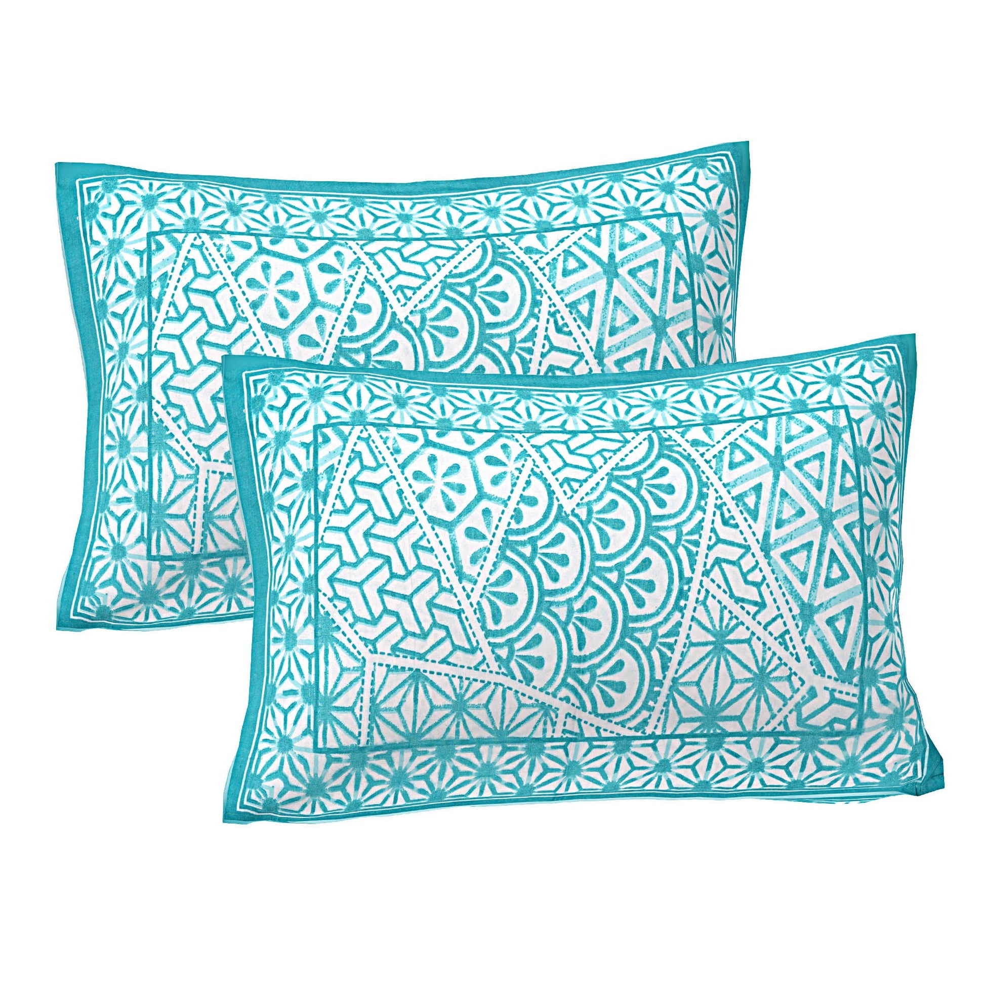 Turquoise Blue Abstract Print 240 TC Cotton Double Bed Sheet With 2 Pillow Covers (SHKV1055)-FrionKandy