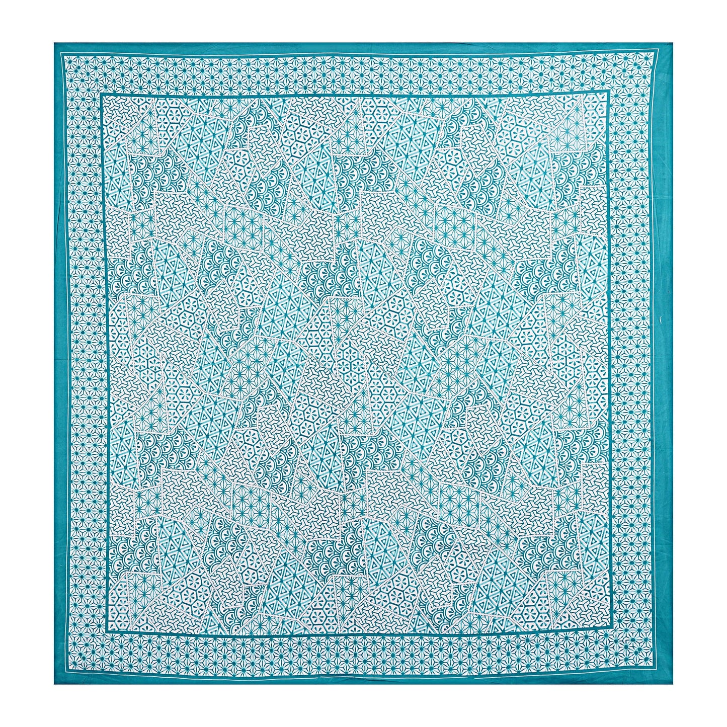 Turquoise Blue Abstract Print 240 TC Cotton Double Bed Sheet With 2 Pillow Covers (SHKV1055)-FrionKandy