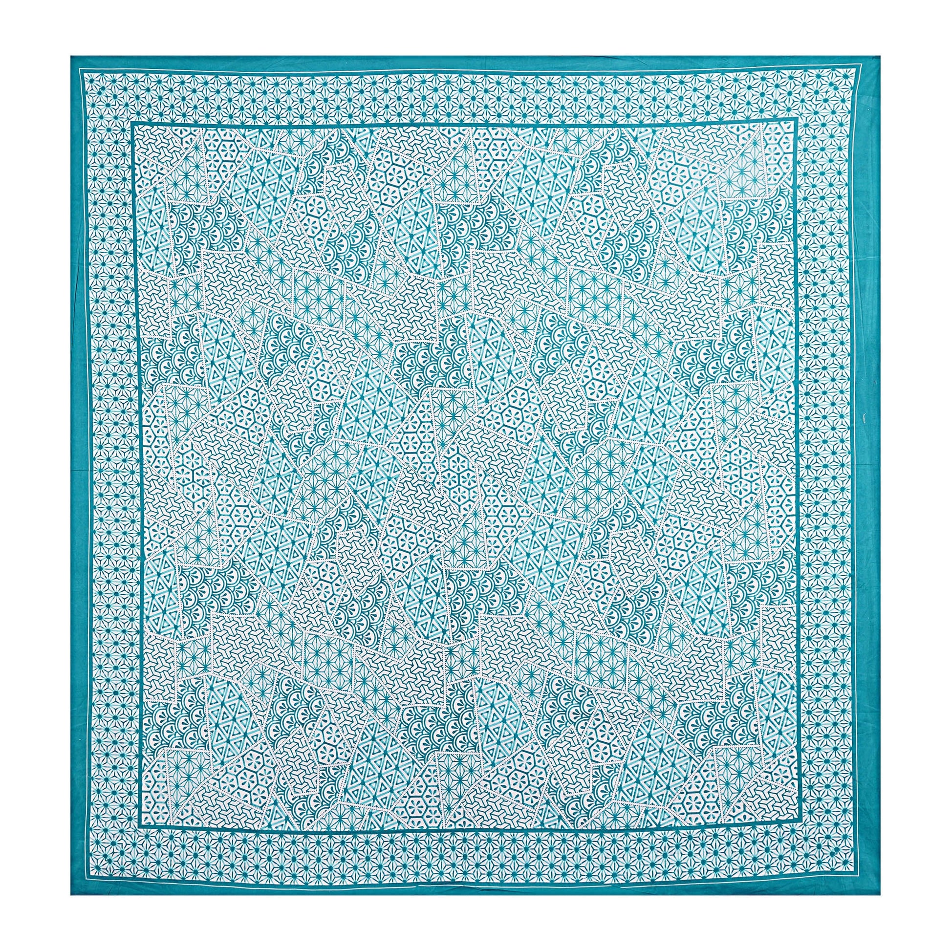 Turquoise Blue Abstract Print 240 TC Cotton Double Bed Sheet With 2 Pillow Covers (SHKV1055)-FrionKandy