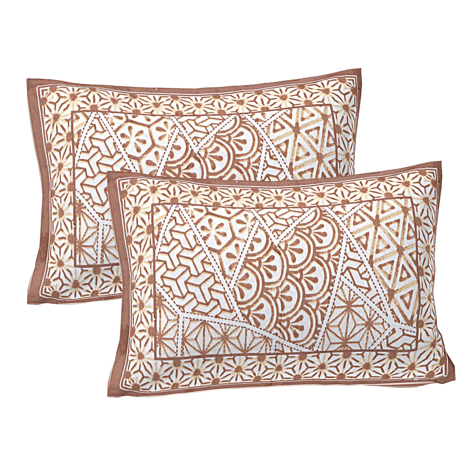 Brown Abstract Print 240 TC Cotton Double Bed Sheet With 2 Pillow Covers (SHKV1056)-FrionKandy