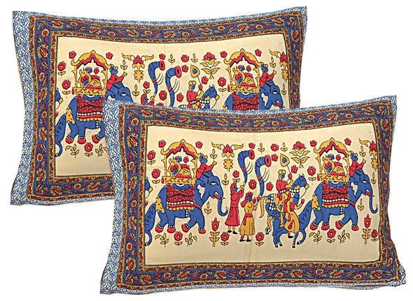 Blue & Red Ethnic Motifs 240 TC Cotton 1 Super King Bedsheet with 2 Pillow Covers SHKV1071