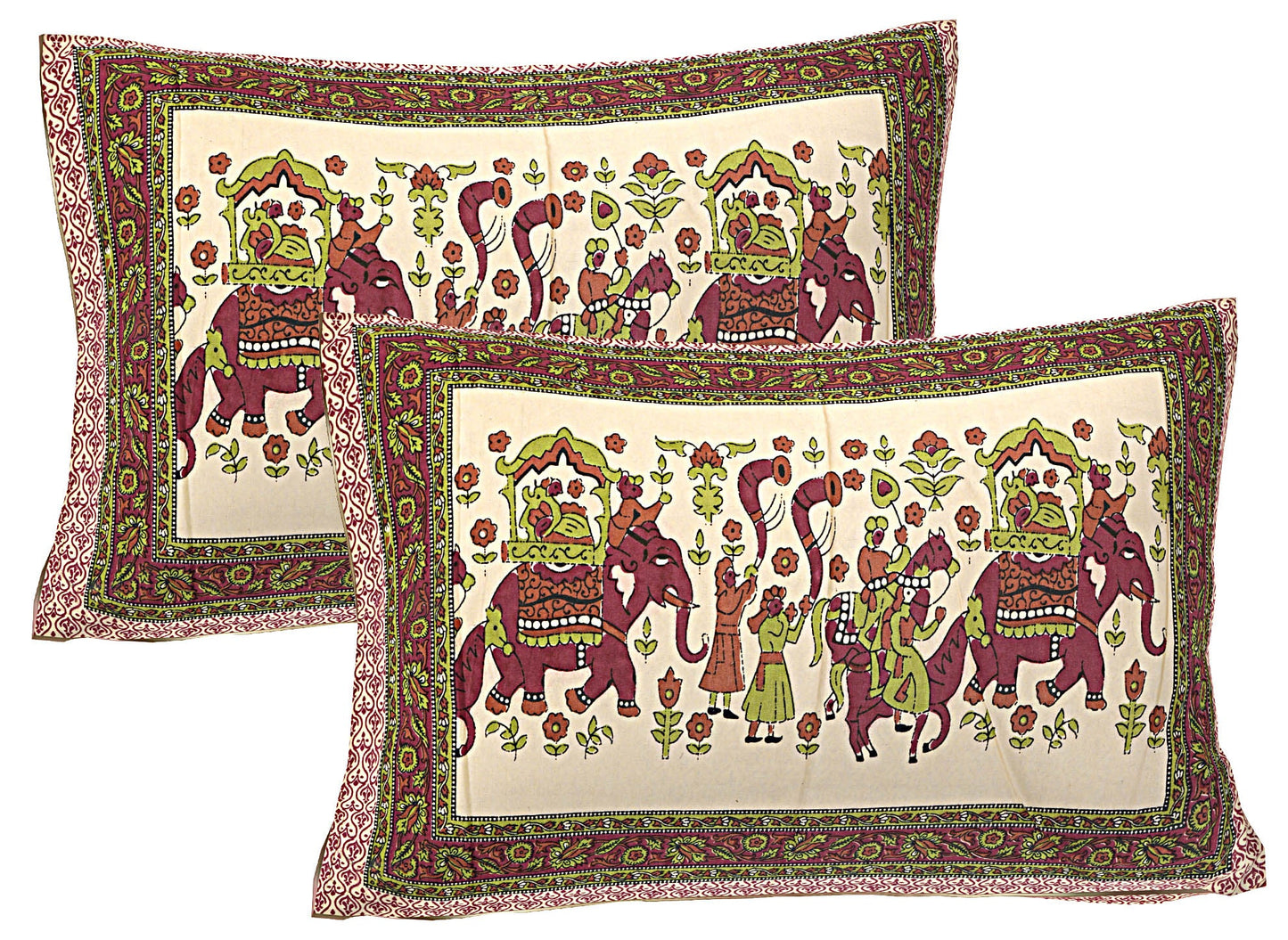 Green & Maroon Ethnic Motifs 240 TC Cotton 1 Super King Bedsheet with 2 Pillow Covers SHKV1072