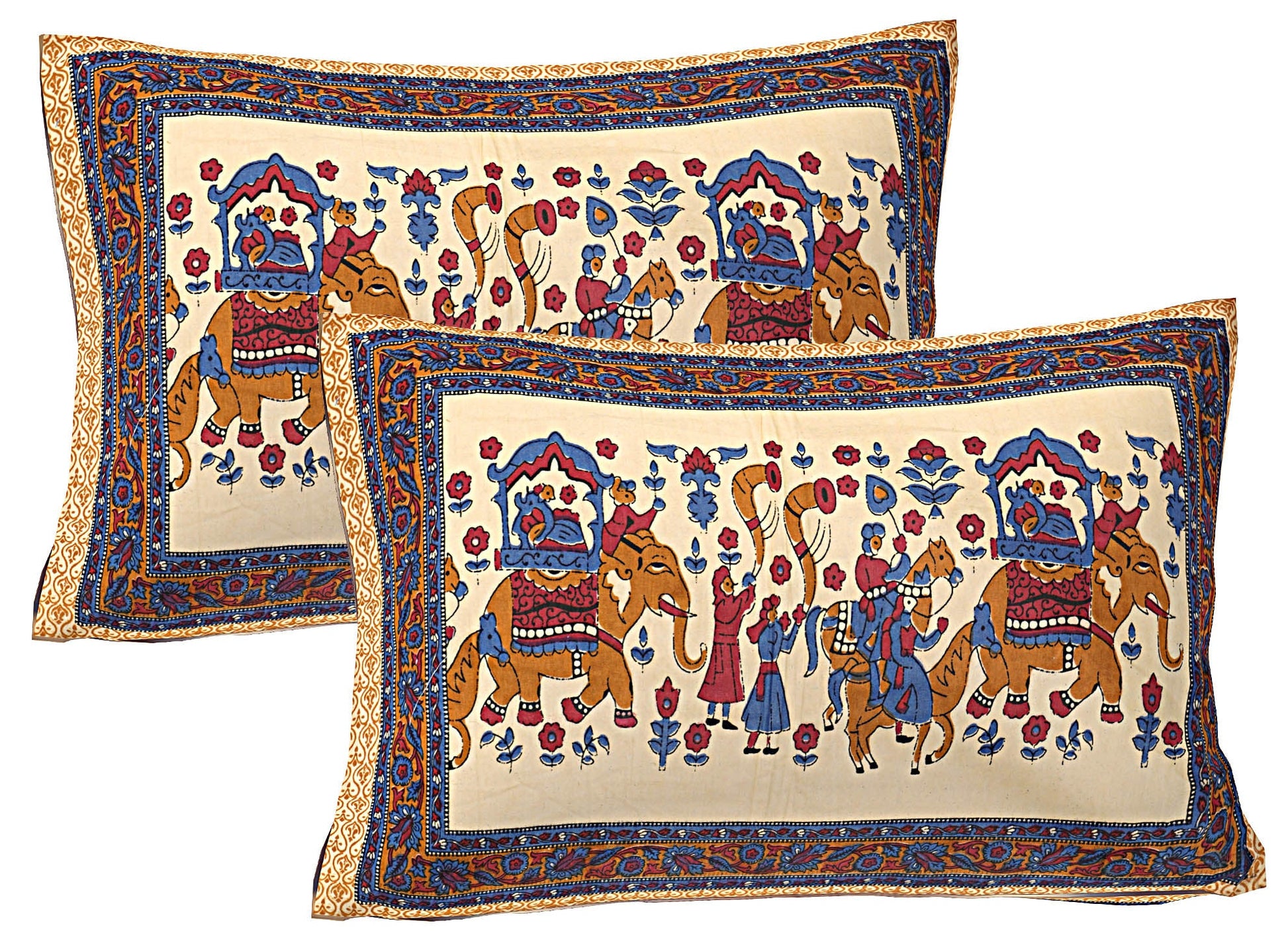 Blue & Brown Ethnic Motifs 240 TC Cotton 1 Super King Bedsheet with 2 Pillow Covers SHKV1073