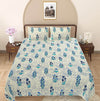 Sky Blue Floral 240 TC Cotton 1 Super King Bedsheet with 2 Pillow Covers SHKV1076