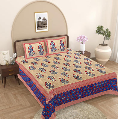 Blue Floral 240 TC Cotton 1 Super King Bedsheet with 2 Pillow Covers SHKV1081