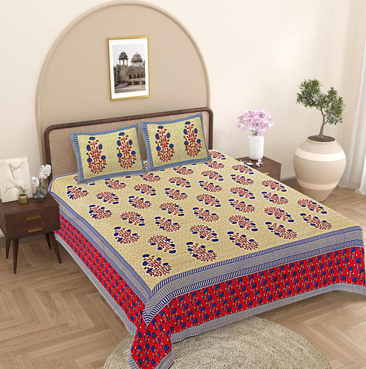 Red Floral 240 TC Cotton 1 Super King Bedsheet with 2 Pillow Covers SHKV1082