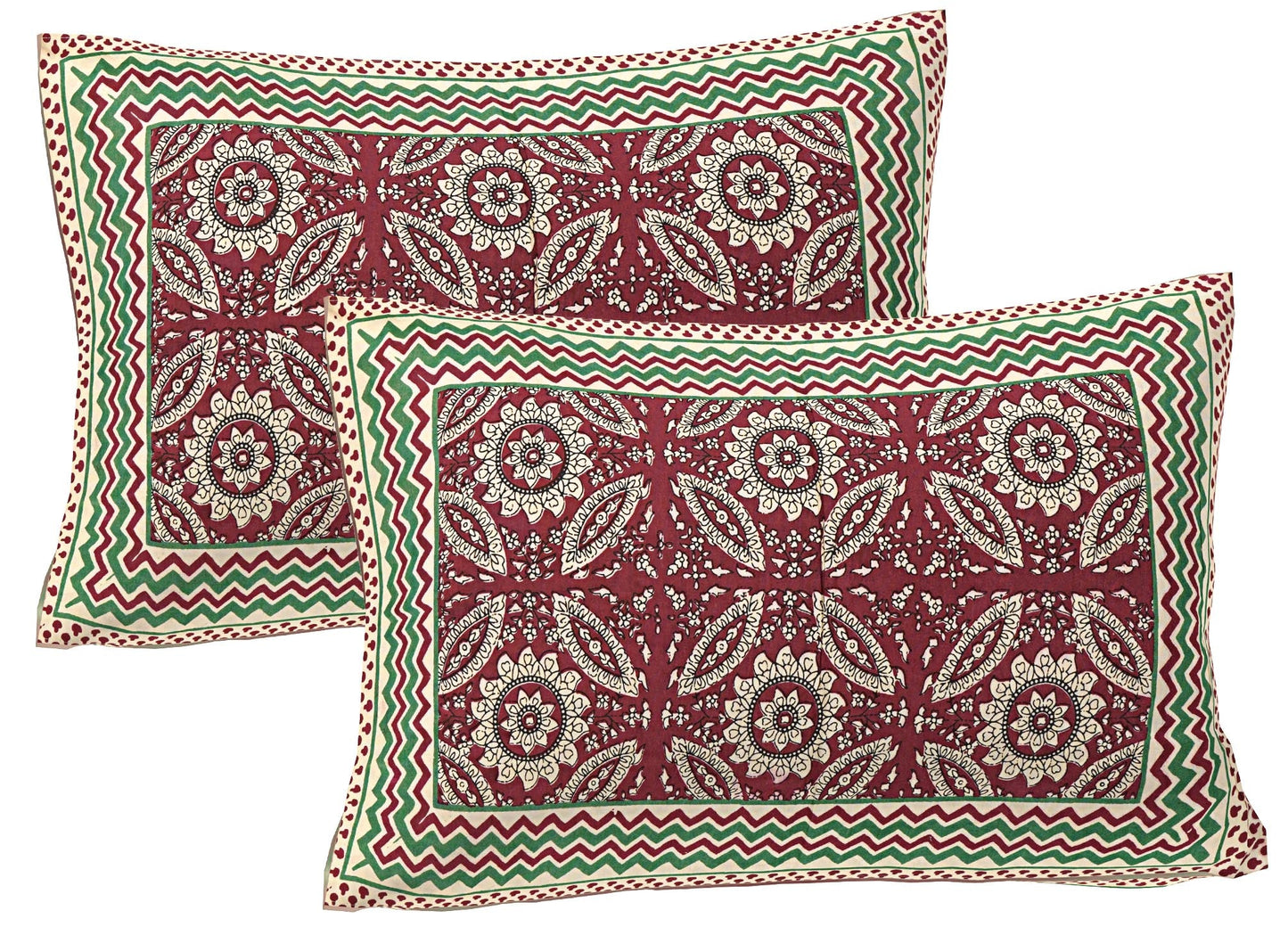 Green Ethnic Motifs 240 TC Cotton 1 Super King Bedsheet with 2 Pillow Covers SHKV1088