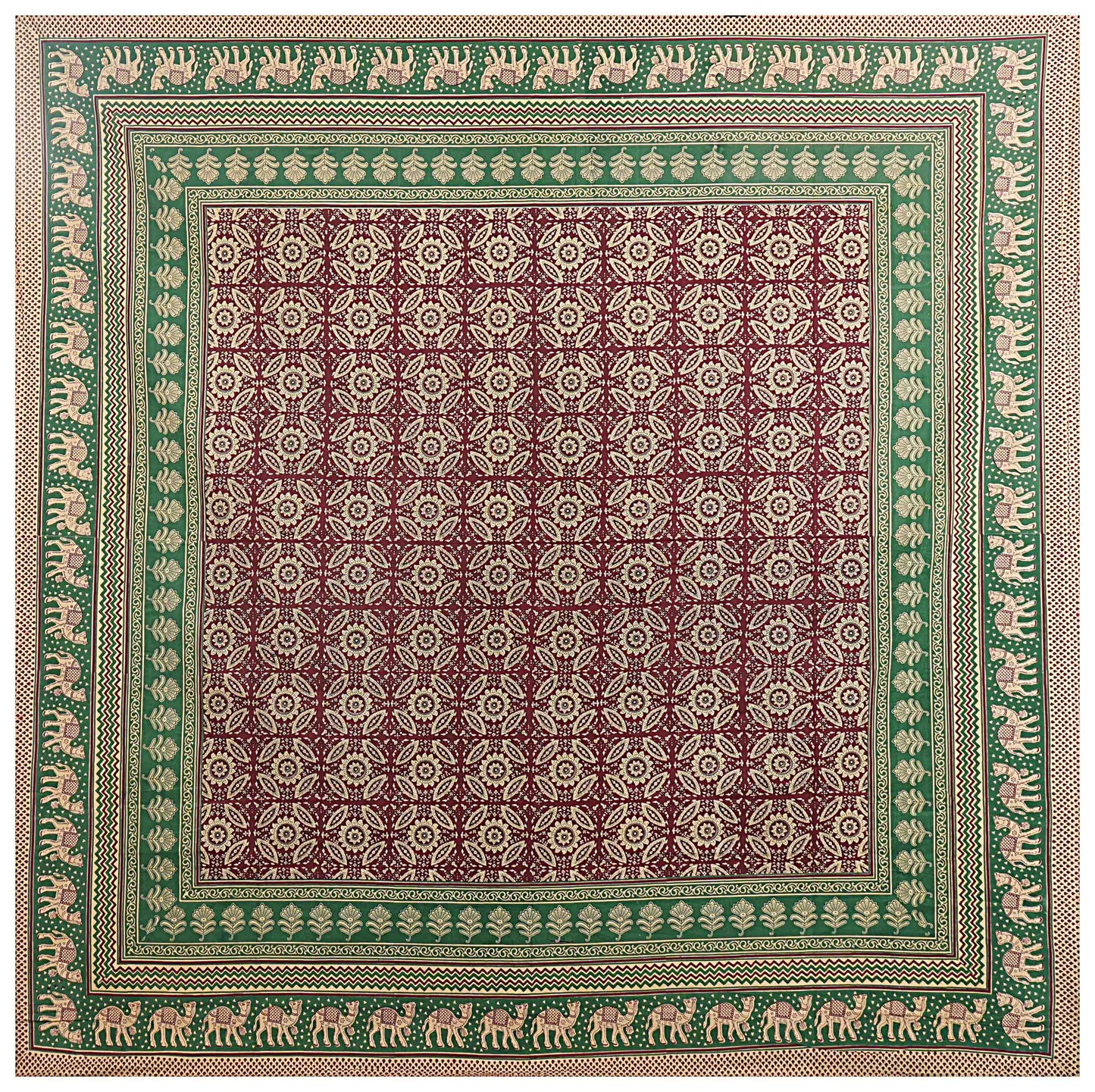 Green Ethnic Motifs 240 TC Cotton 1 Super King Bedsheet with 2 Pillow Covers SHKV1088