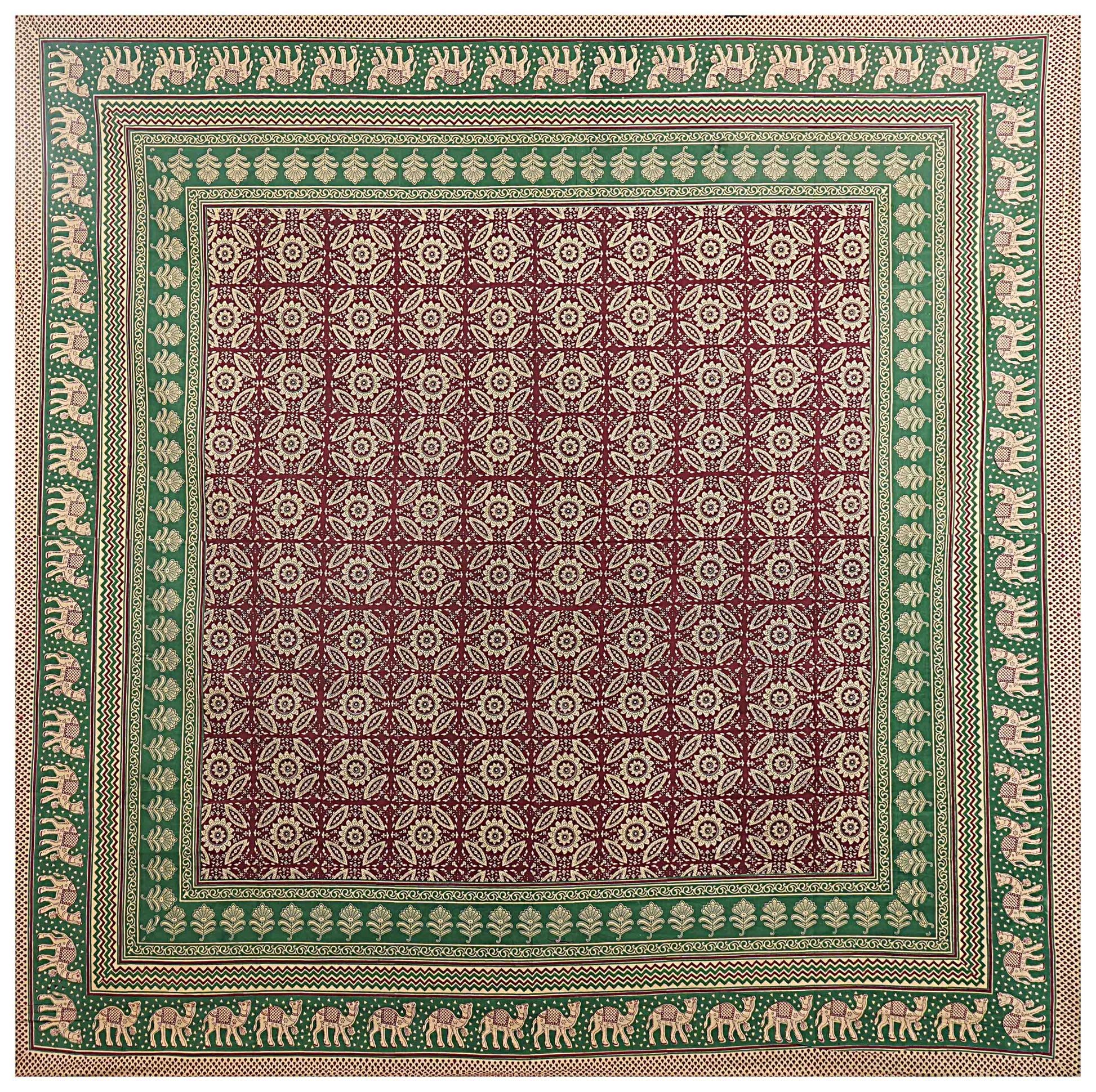 Green Ethnic Motifs 240 TC Cotton 1 Super King Bedsheet with 2 Pillow Covers SHKV1088