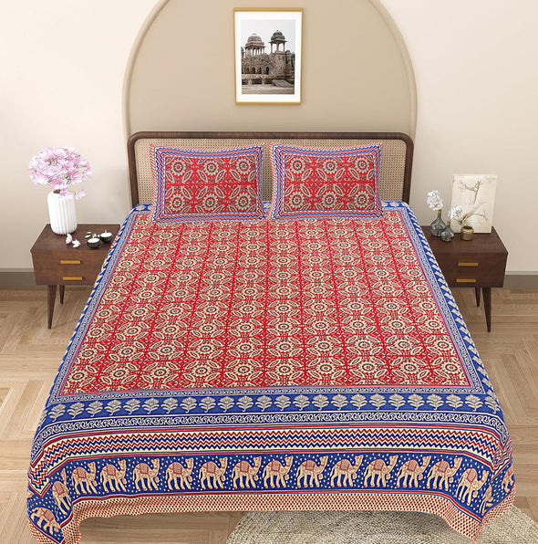 Blue Ethnic Motifs 240 TC Cotton 1 Super King Bedsheet with 2 Pillow Covers SHKV1089