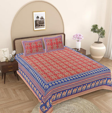 Blue Ethnic Motifs 240 TC Cotton 1 Super King Bedsheet with 2 Pillow Covers SHKV1089