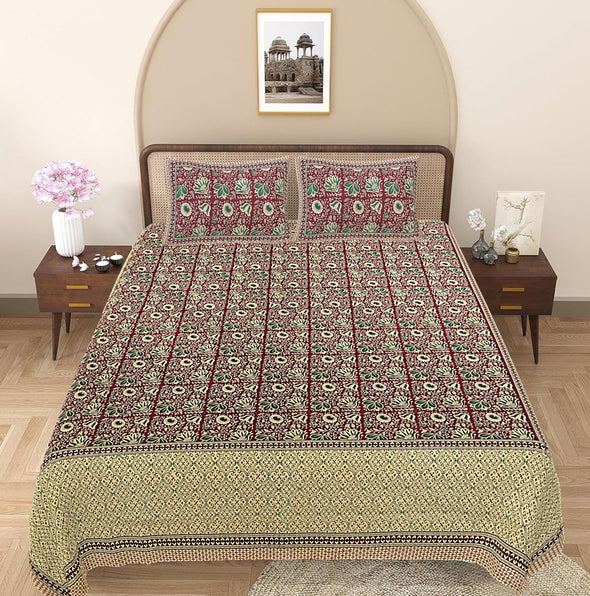 Maroon Floral 240 TC Cotton 1 Super King Bedsheet with 2 Pillow Covers SHKV1103