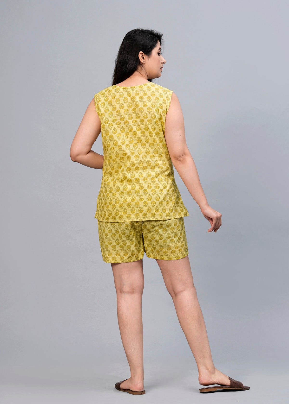 Women Mustard Yellow Printed Night suit