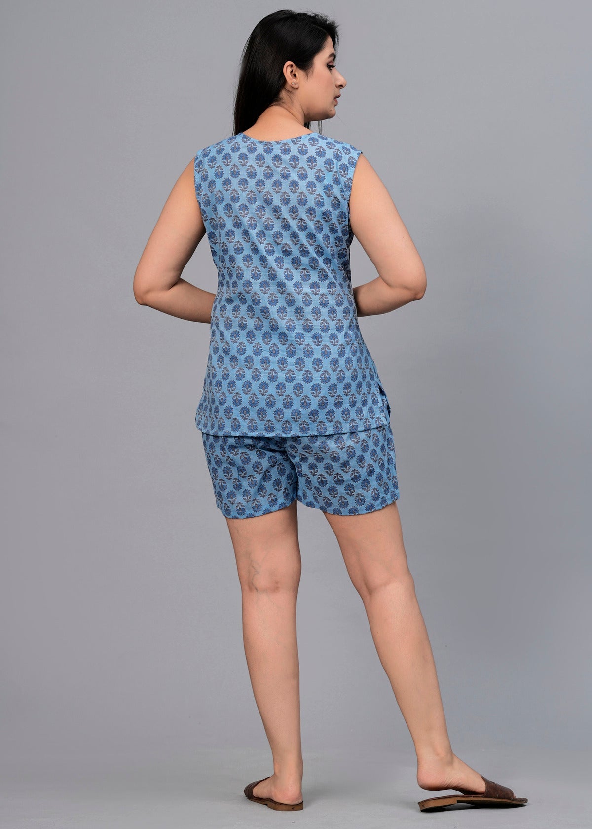 Women Blue Printed Night suit