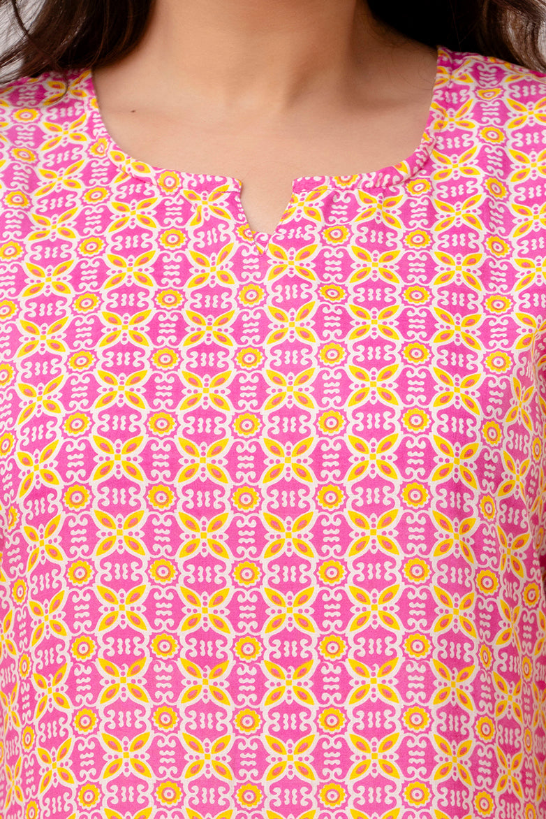 Women Abstract Hot Pink Printed Night suit