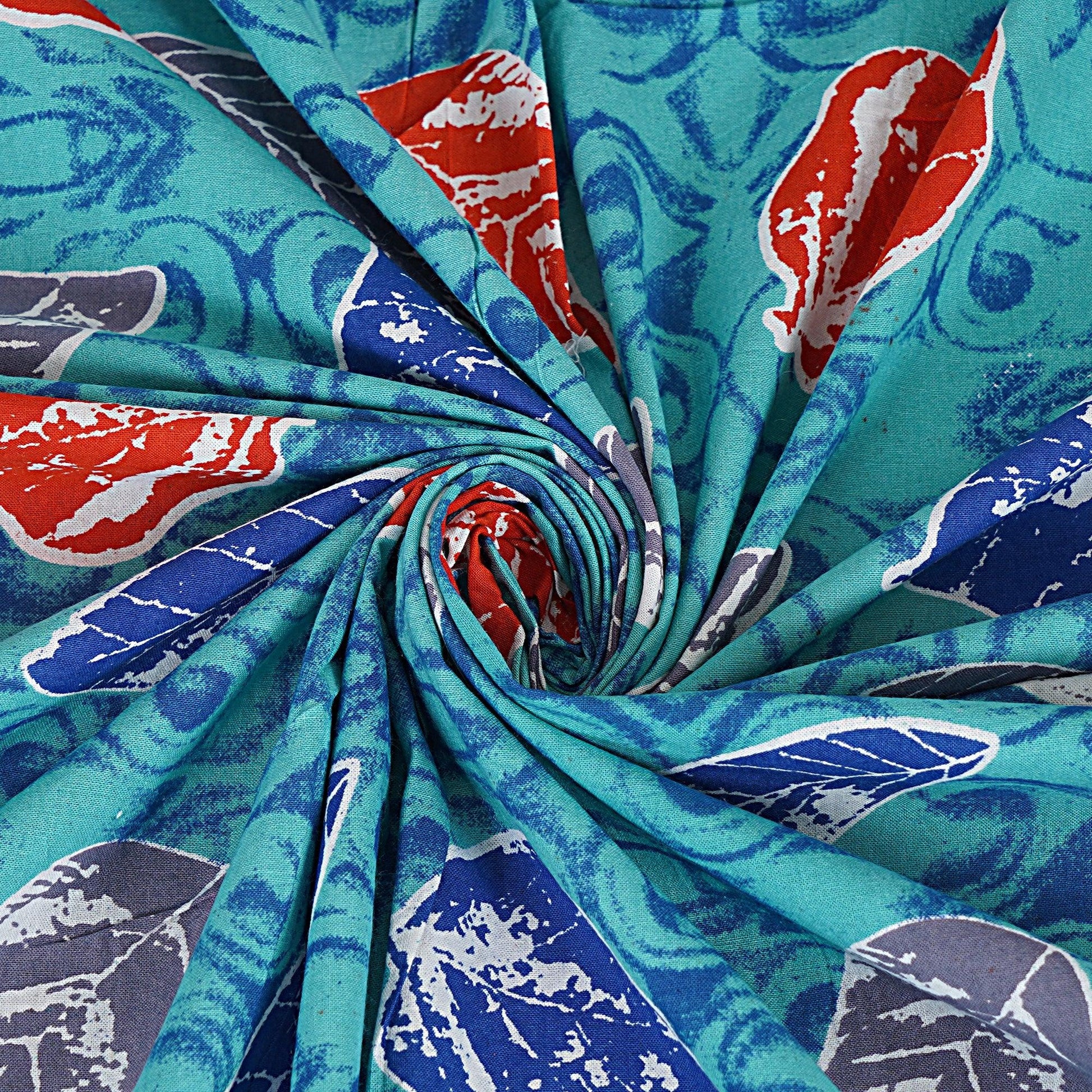 Blue Cotton 240 TC Jaipuri Print Double Bedsheet With 2 Pillow Covers (ADB1381) - Frionkandy