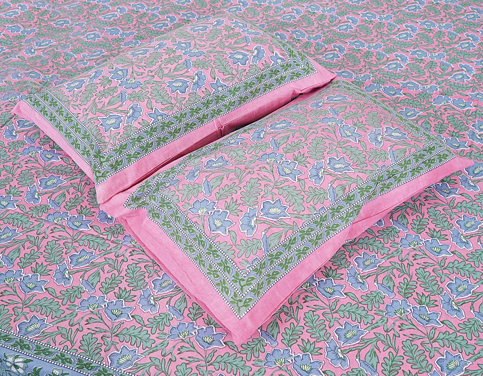 Pink Cotton 240 TC Jaipuri Print Double Bedsheet With 2 Pillow Covers (ADB1387) - Frionkandy