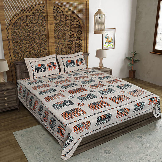 Multicolor Cotton 240 TC Jaipuri Print Double Bedsheet With 2 Pillow Covers (ADB1391) - Frionkandy