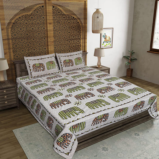 Multicolor Cotton 240 TC Jaipuri Print Double Bedsheet With 2 Pillow Covers (ADB1393) - Frionkandy