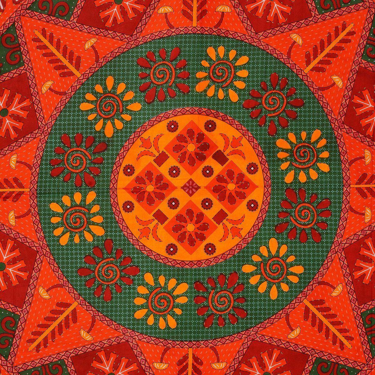 Orange Kantha Hand Work 240 TC Cotton Double Bed Sheet With 2 Pillow Covers (AKDB1001) - Frionkandy