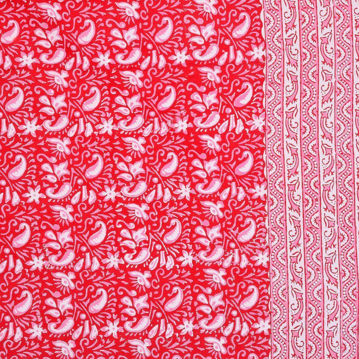 Pink Jaipuri Hand Block Print 240 TC Cotton Super King Size Double Bed Sheet with 2 Pillow Covers (ALDB1006) - Frionkandy