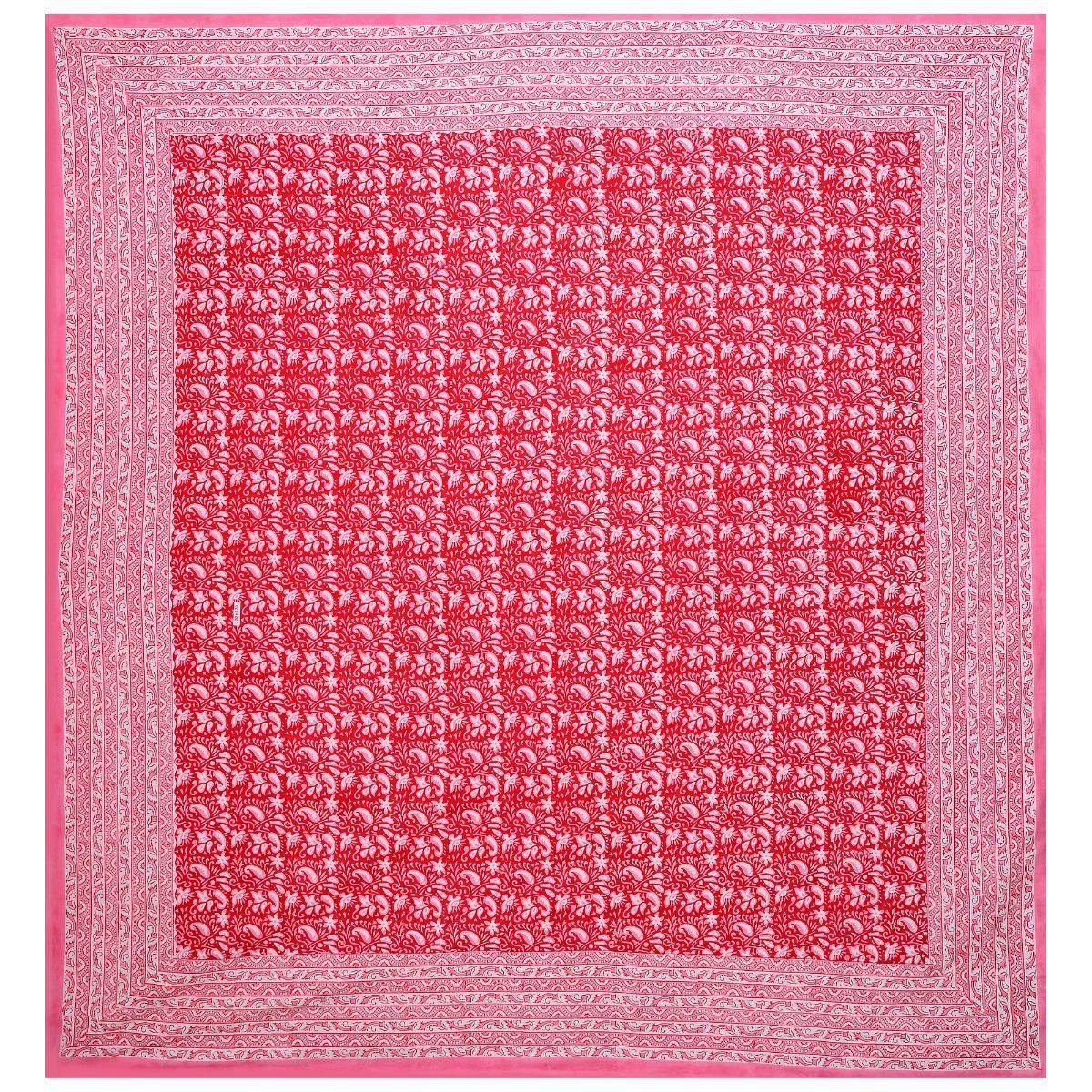 Pink Jaipuri Hand Block Print 240 TC Cotton Super King Size Double Bed Sheet with 2 Pillow Covers (ALDB1006) - Frionkandy