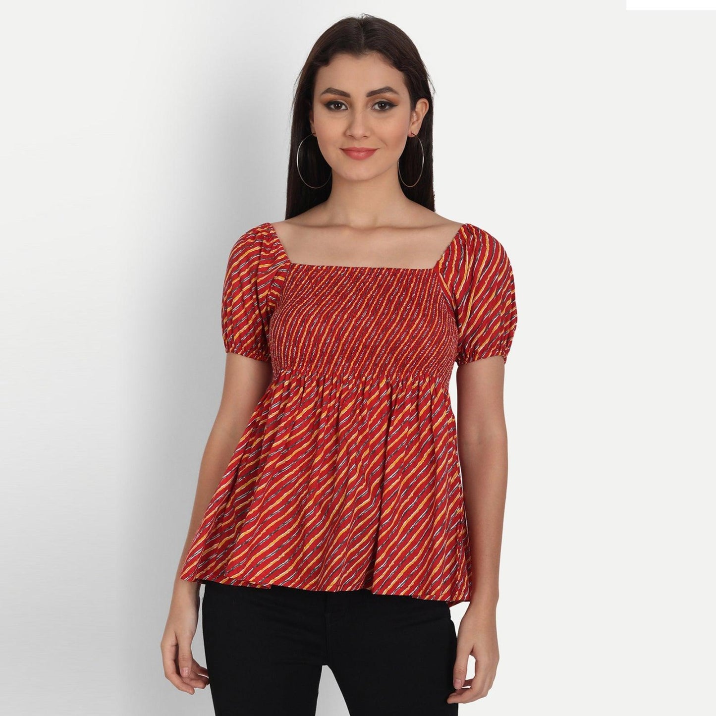 Cotton Stripe Print Maroon Casual Top - Frionkandy