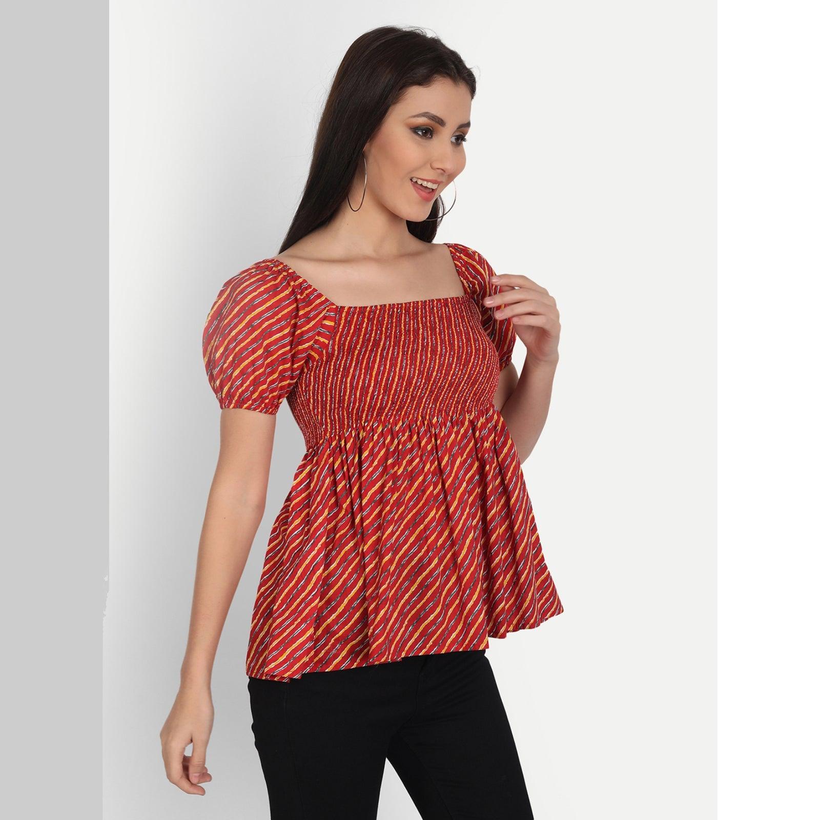 Cotton Stripe Print Maroon Casual Top - Frionkandy