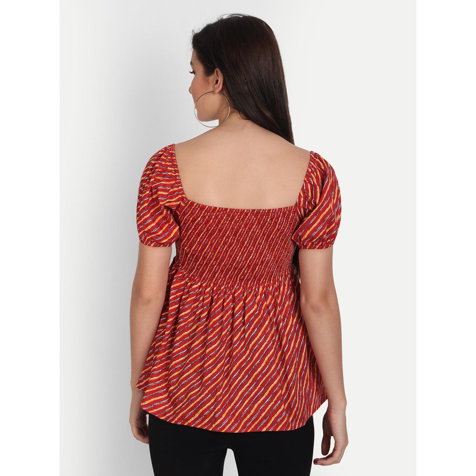 Cotton Stripe Print Maroon Casual Top - Frionkandy