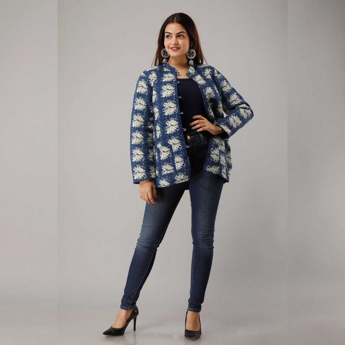 Blue Cotton Quilted Jacket - Frionkandy