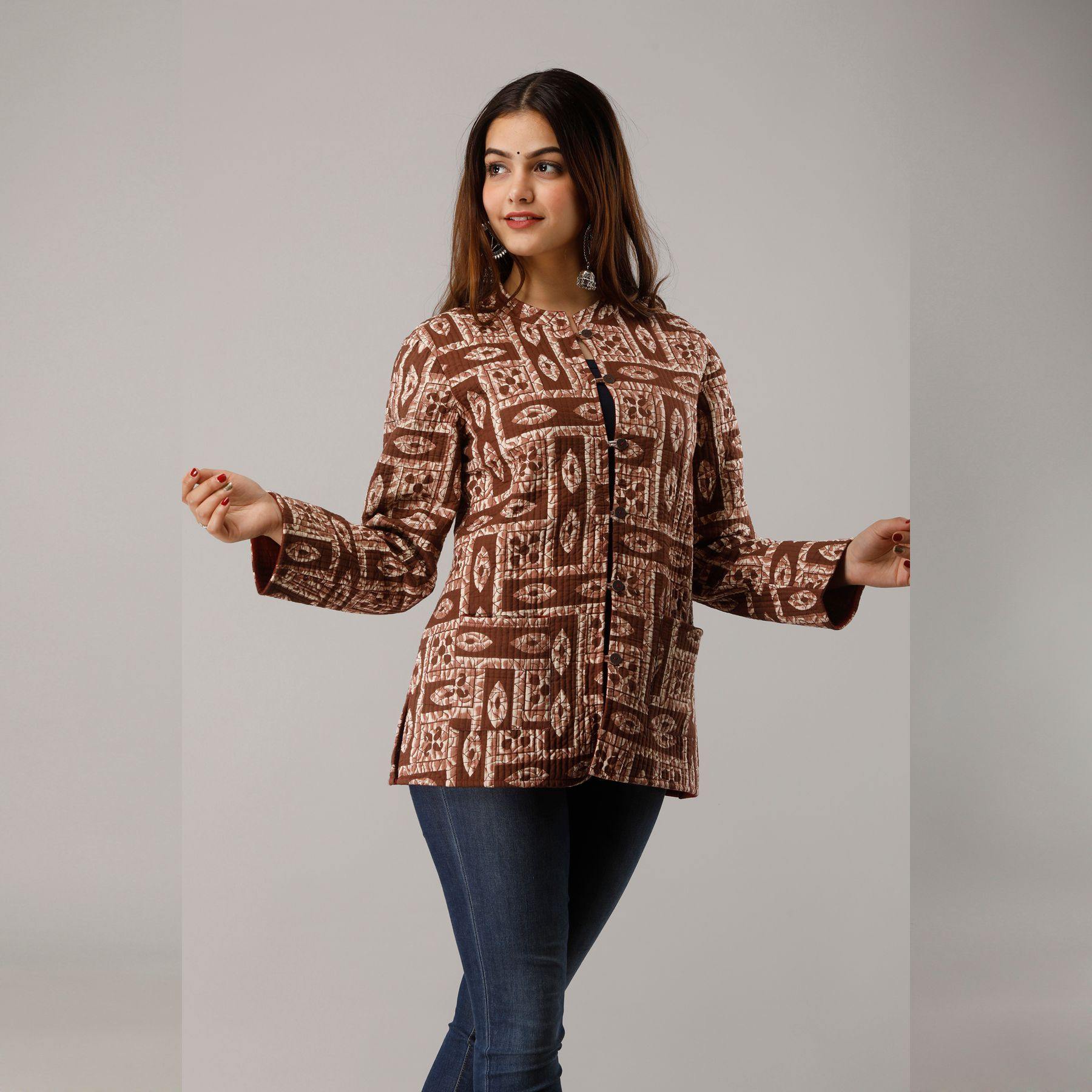 Brown Cotton Quilted Jacket - Frionkandy