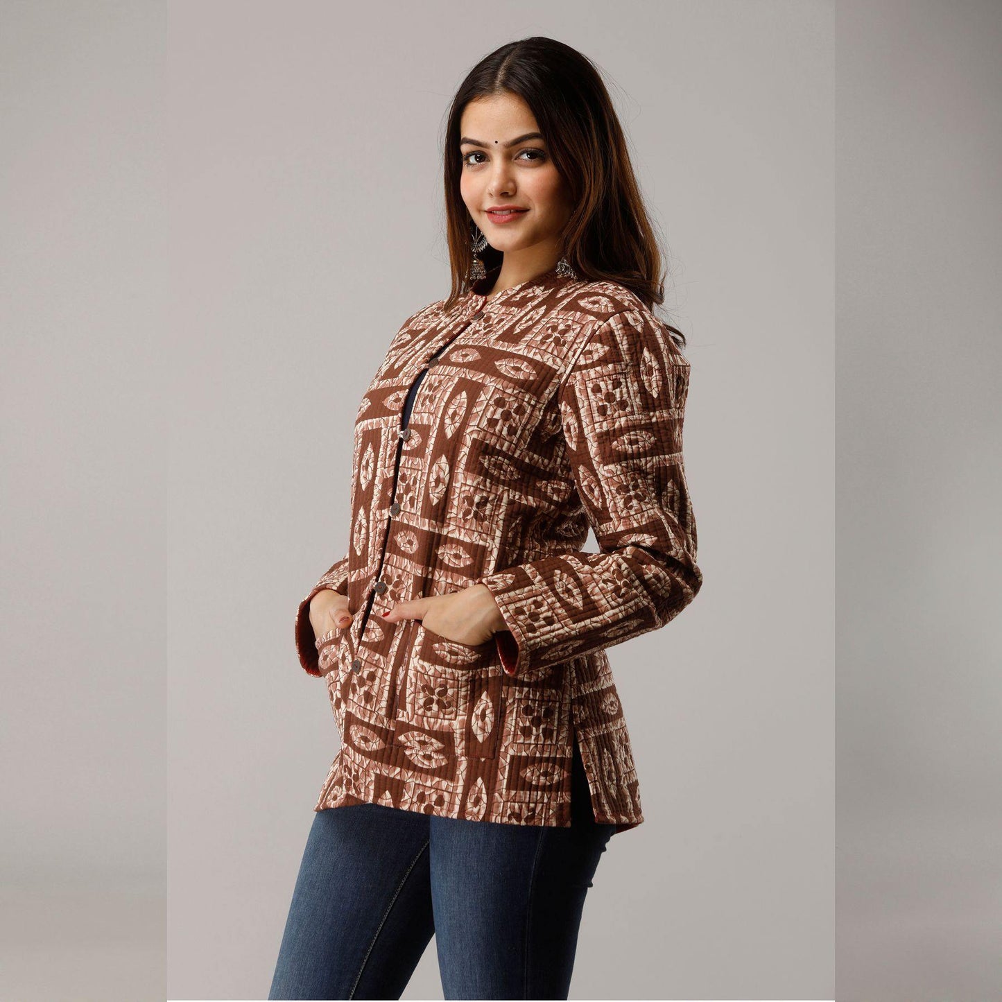 Brown Cotton Quilted Jacket - Frionkandy